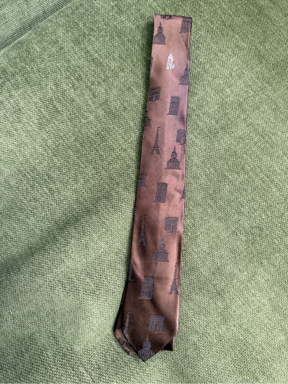 Men's Brown Patterned Silk Tie with Landmark Motifs